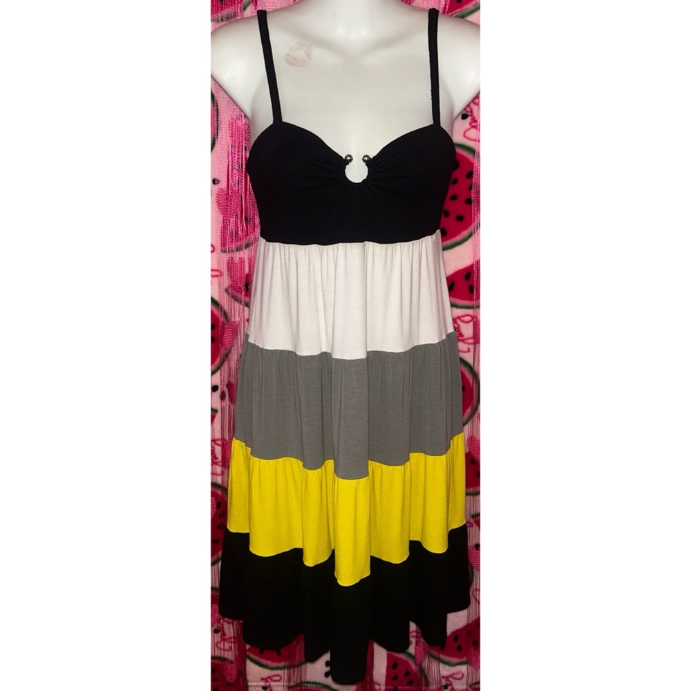 🩶💛 INC Colorblock Mini Dress with Ring Detail